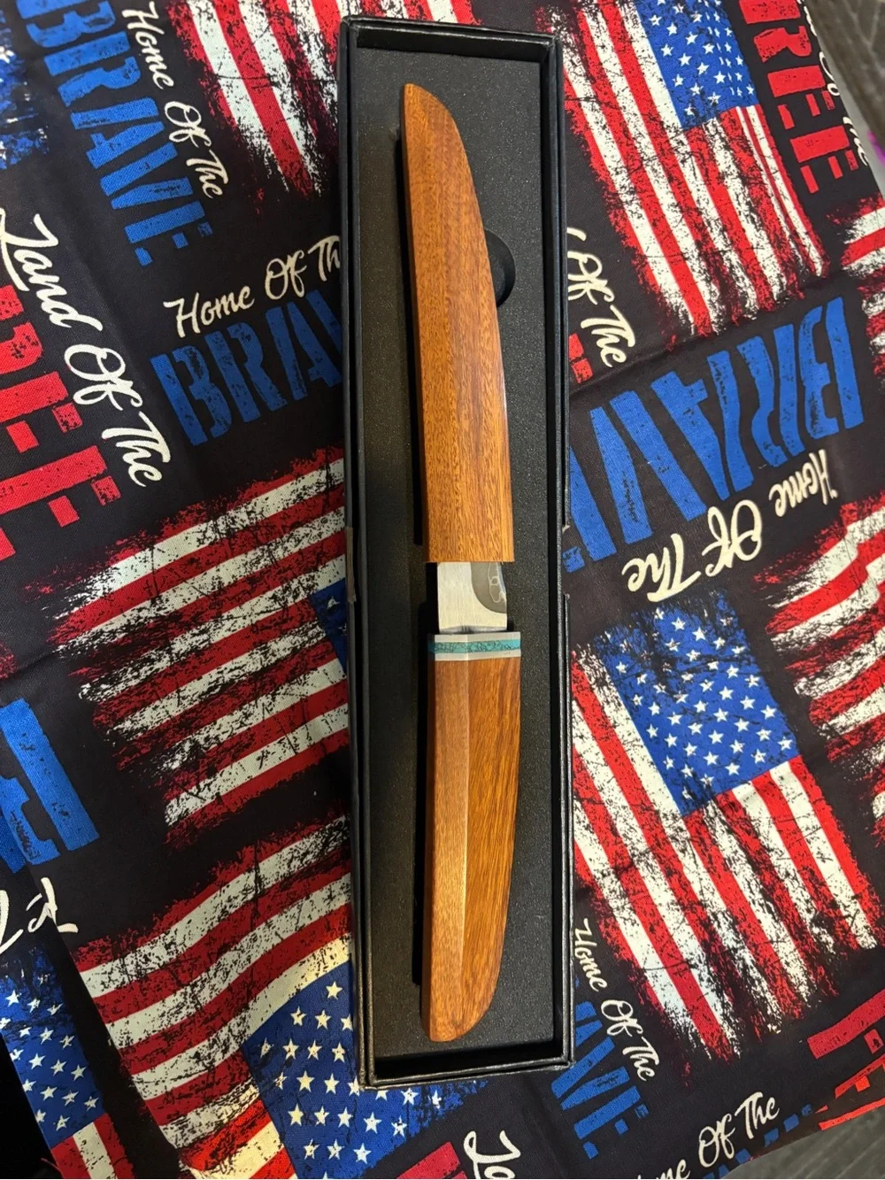 Handcrafted Wooden Samuria  Knife with Turquoise Inlay and Fine Wood Sheath